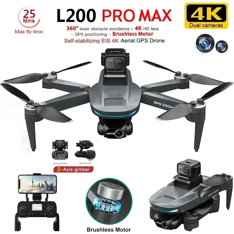 Rc Helicopter Electric - L200 PRO MAX Drone 4K 2-Axis