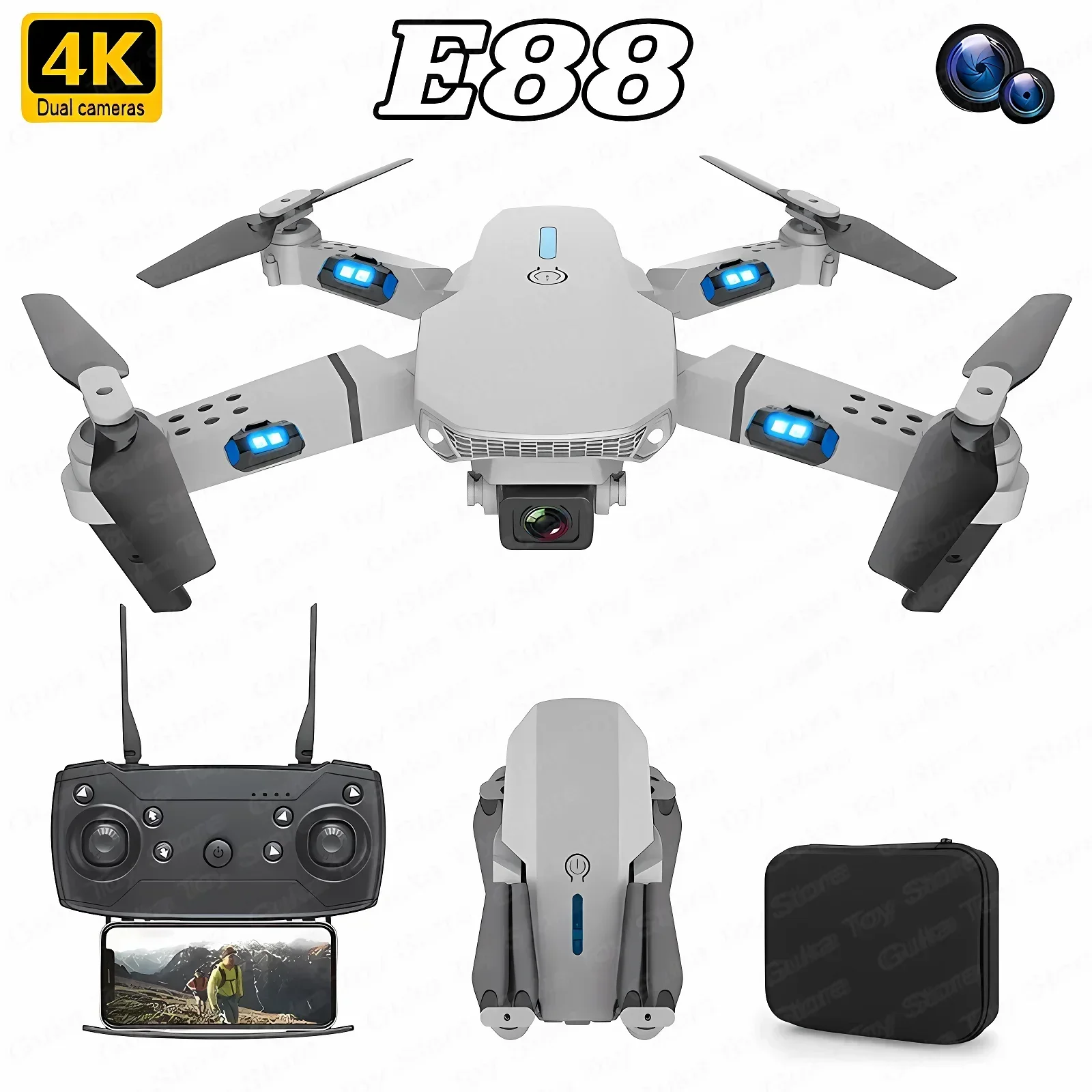 E88 Pro WIFI FPV Drone Wide An - مراجعة Rc Helicopter Case وسعره